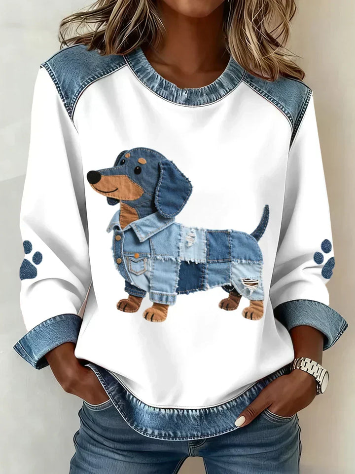 Lilah | Sweat-shirt avec imprimés de teckel et patchwork