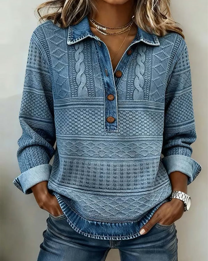 Lilian | Pull En Tricot Avec Boutons En Denim Texturé