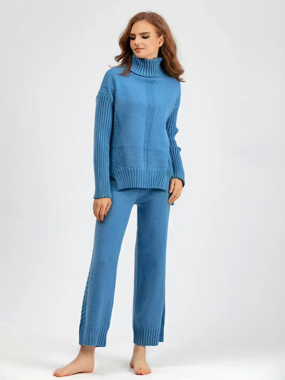Scarlett | Ensemble de Pull Tricoté à Col Montant Chic et Pantalons Amples