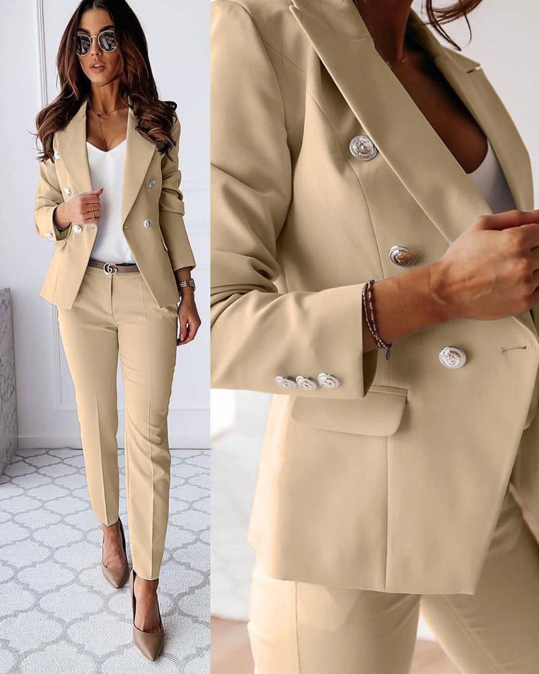 Helena | Costume Femme Double Boutonnage – Blazer Sur Mesure & Pantalons Élégants
