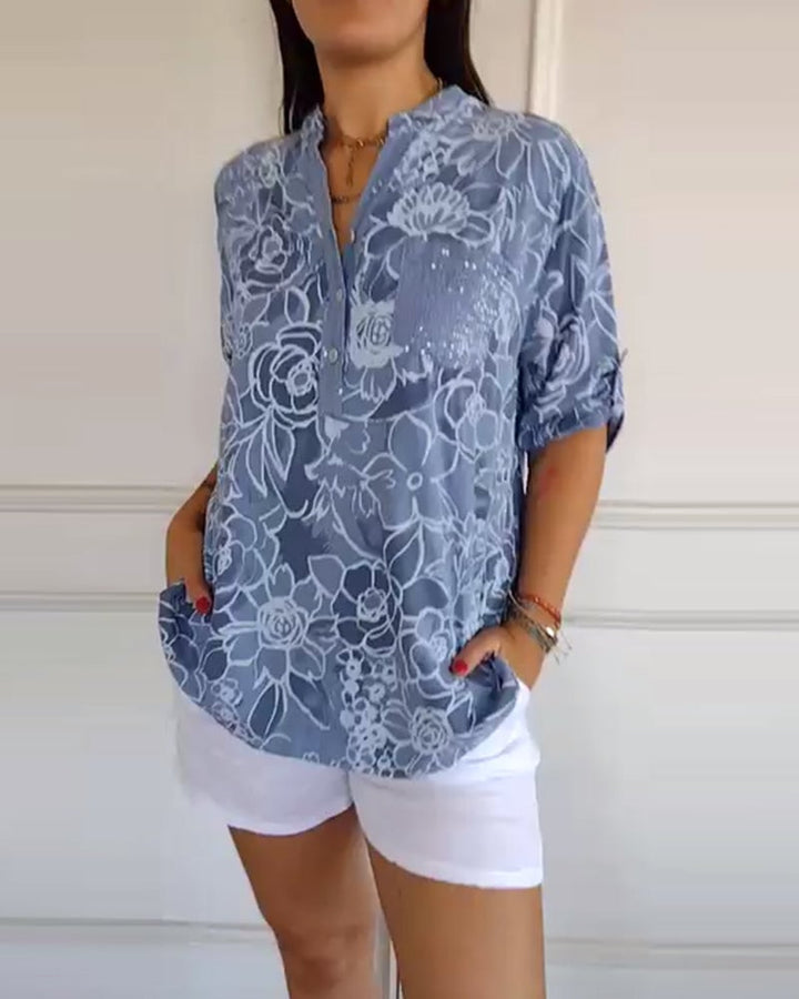Zita | Blouse Imprimée Boutonnée à Col V