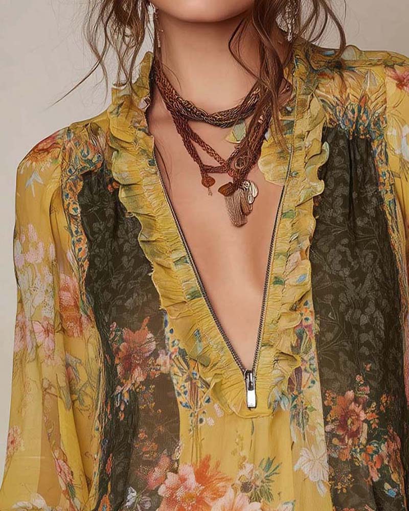 Lilian | Blouse Fleur Romantique Avec Fermeture Éclair