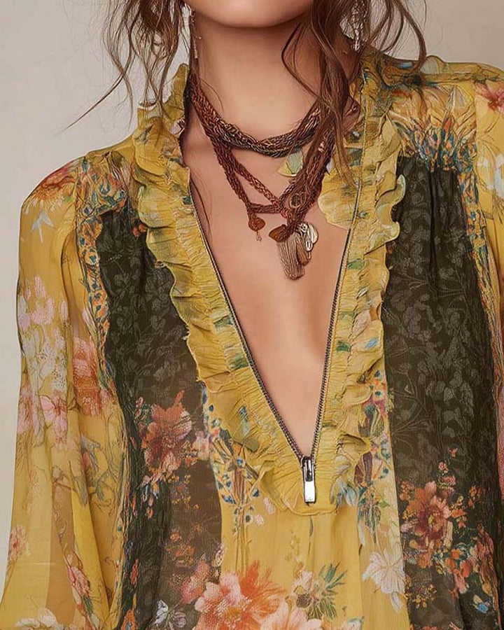 Lilian | Blouse Fleur Romantique Avec Fermeture Éclair
