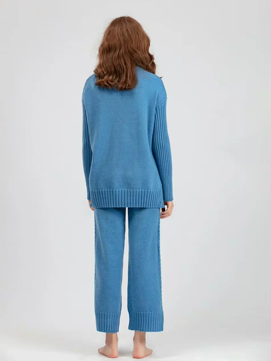 Scarlett | Ensemble de Pull Tricoté à Col Montant Chic et Pantalons Amples