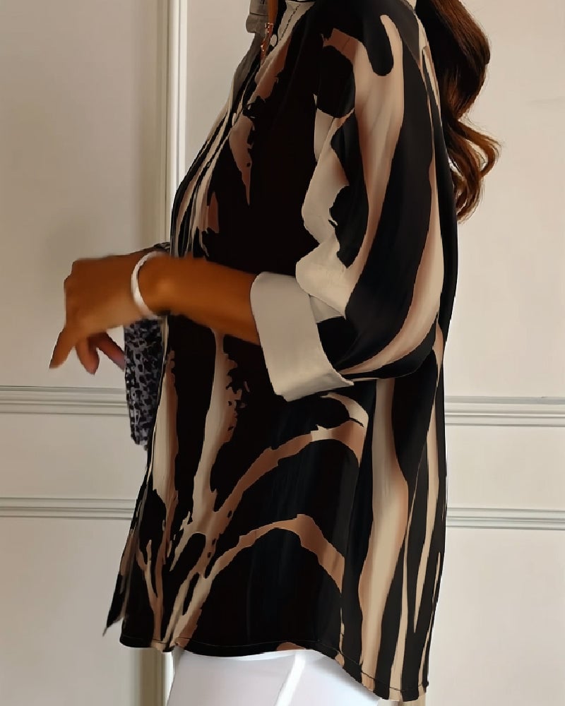 Zara | Blouse Imprimée Irregulière à Col Montant