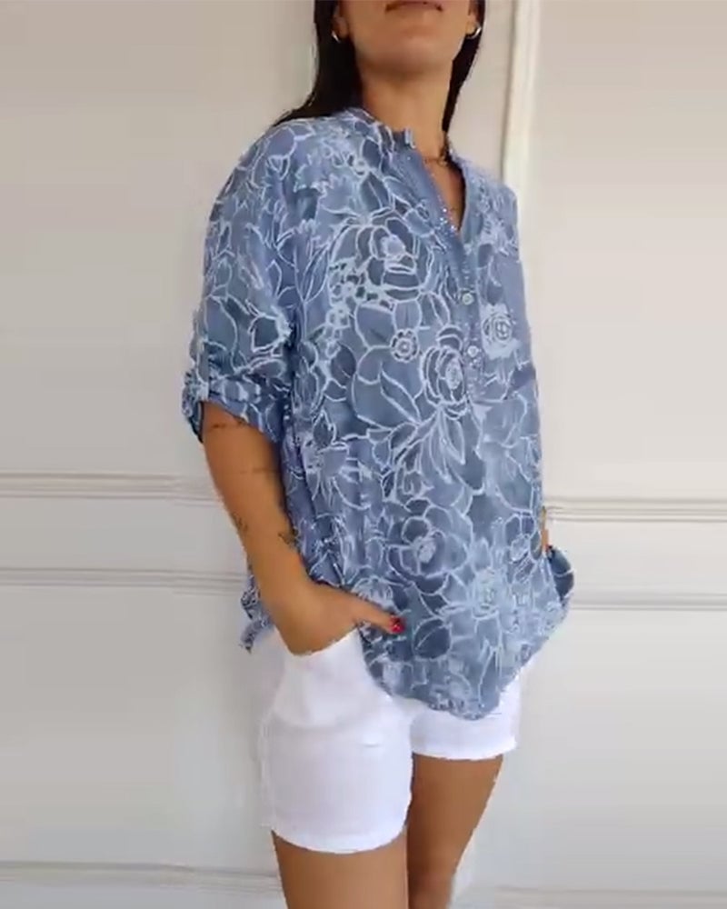 Zita | Blouse Imprimée Boutonnée à Col V