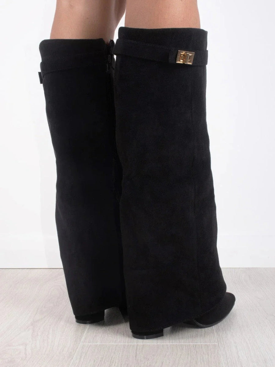 Jay | Bottes Femme Genou avec Partie Supérieure Évasée et Talon Bloc