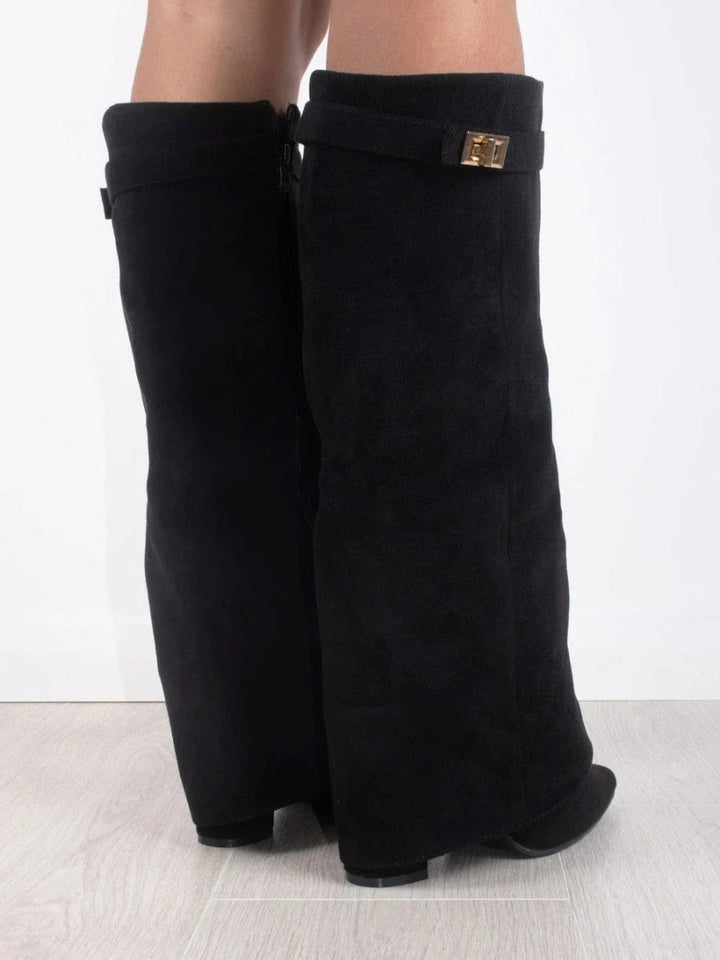 Jay | Bottes Femme Genou avec Partie Supérieure Évasée et Talon Bloc