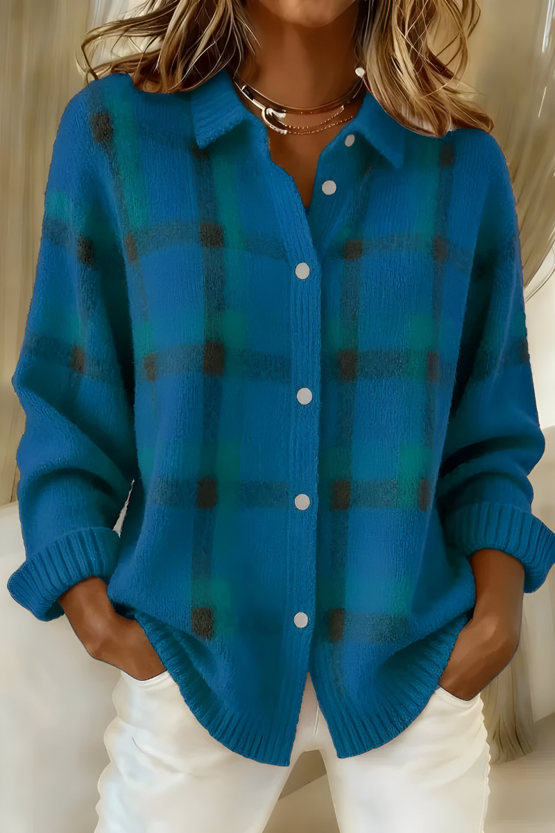Anna | Cardigan en Maille Douce à Carreaux