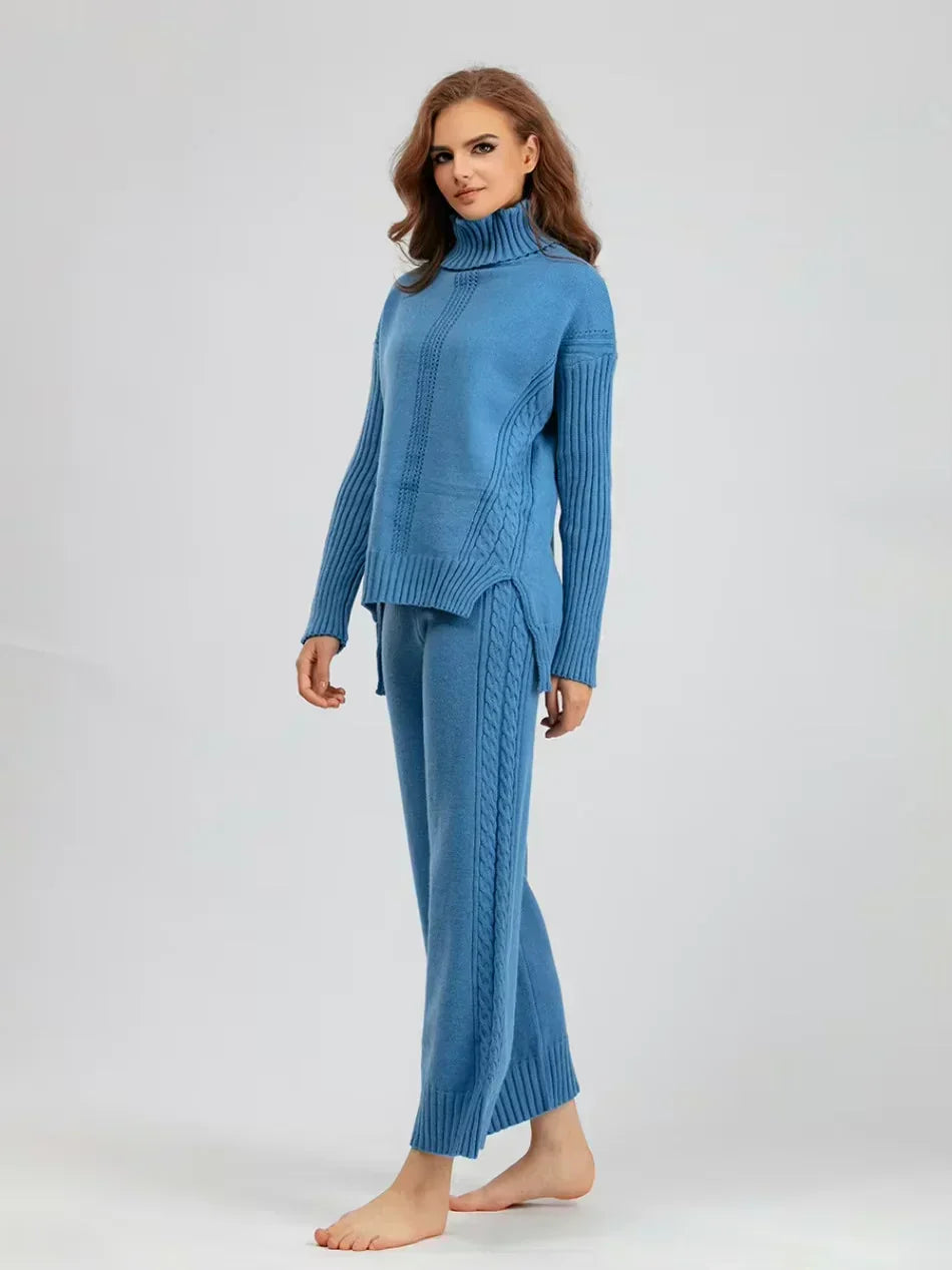 Scarlett | Ensemble de Pull Tricoté à Col Montant Chic et Pantalons Amples