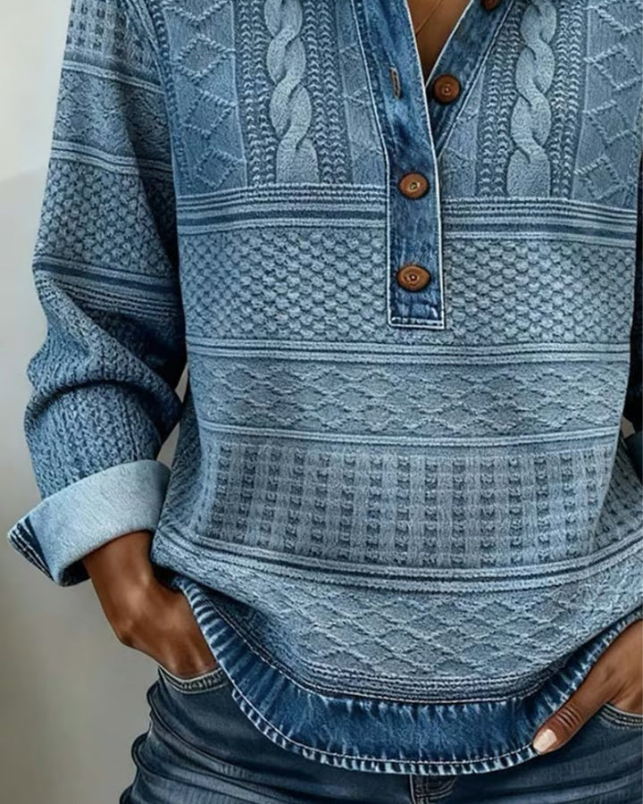 Lilian | Pull En Tricot Avec Boutons En Denim Texturé