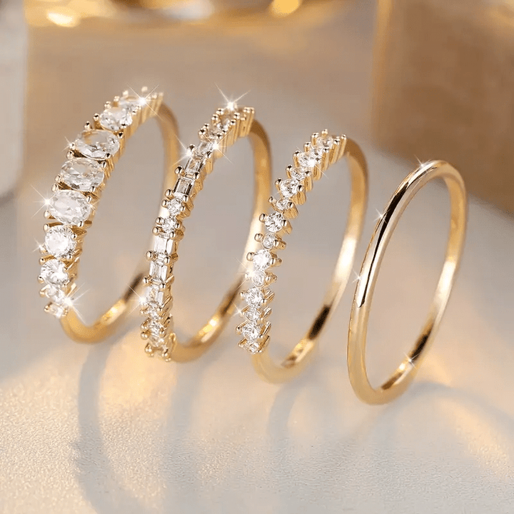 Marie | Bagues Empilables en Zirconia Doré 14k