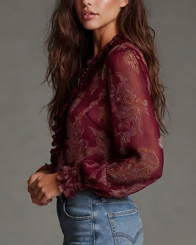 Carmen | Blouse Rétro à Volants à Mi-Zip