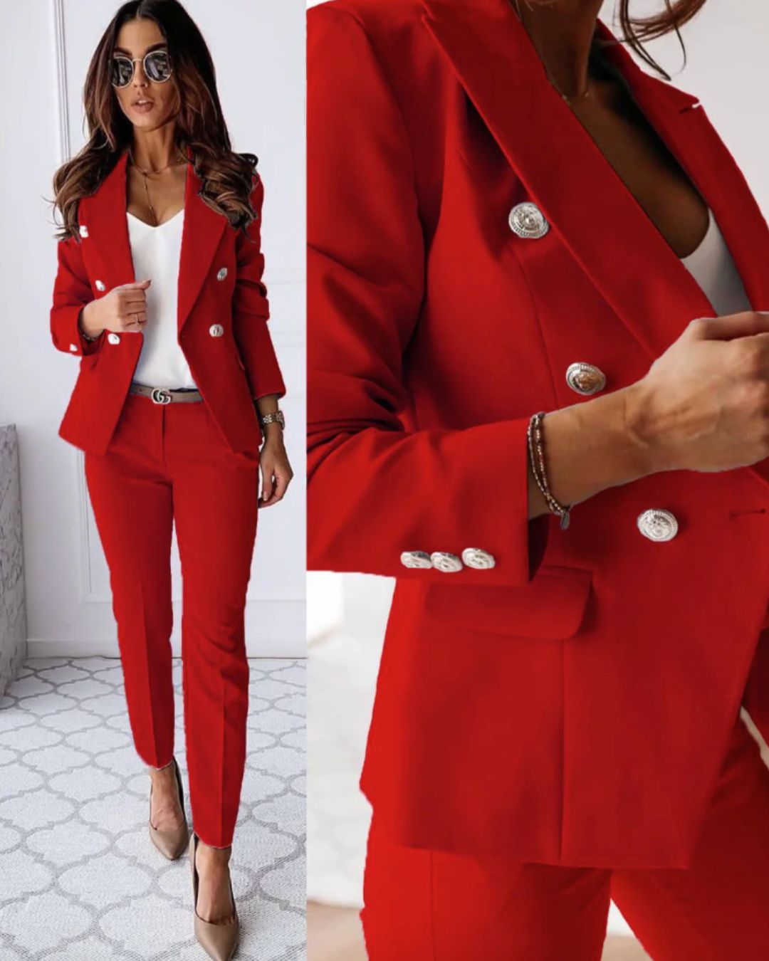 Helena | Costume Femme Double Boutonnage – Blazer Sur Mesure & Pantalons Élégants