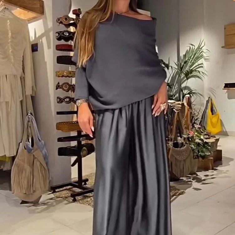 Laura | Ensemble chic de lounge à deux pièces avec épaules dénudées doux, flatteur et élégamment sans effort
