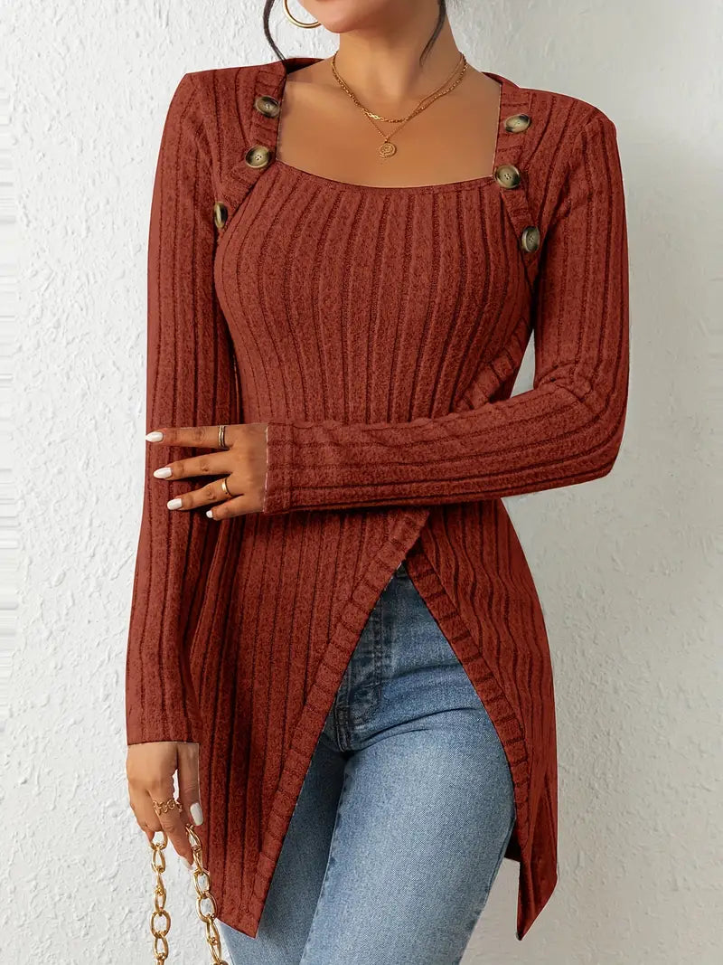 Julia | Haut Asymétrique à Côtes à la Mode