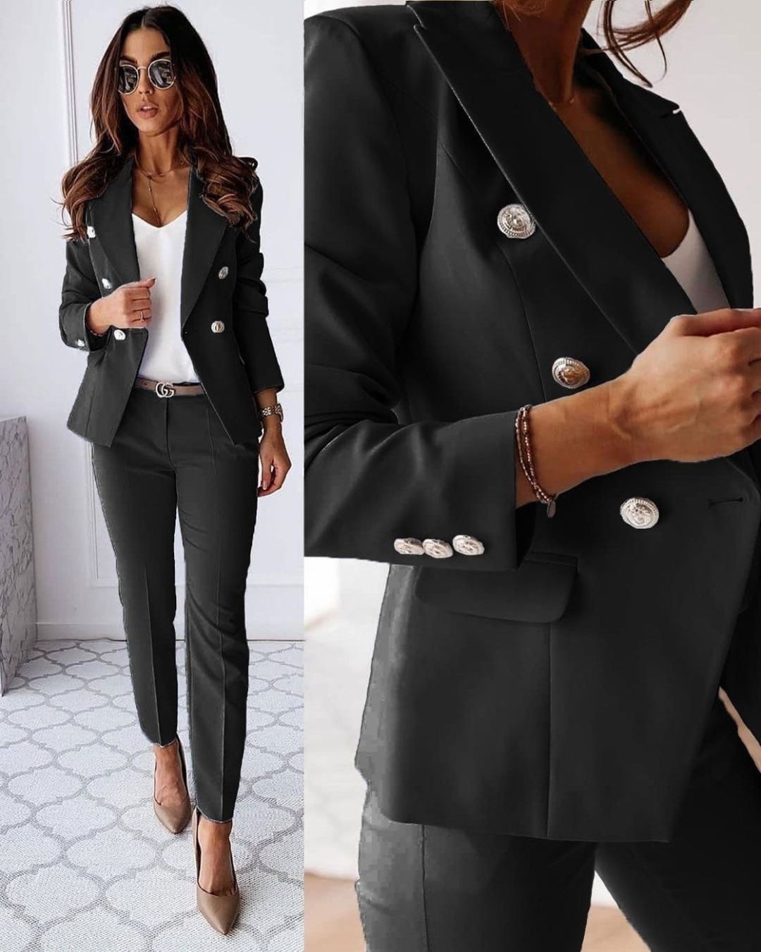 Helena | Costume Femme Double Boutonnage – Blazer Sur Mesure & Pantalons Élégants