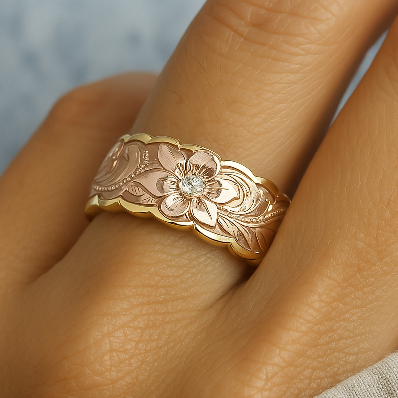 Lucie | Bague en Or avec Fleur Rose Vintage