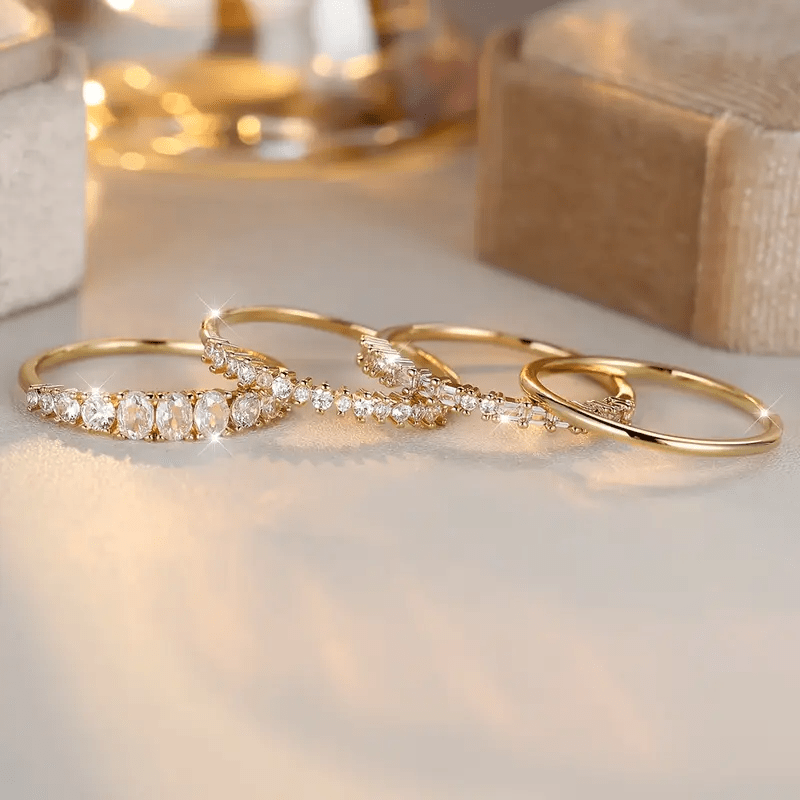 Marie | Bagues Empilables en Zirconia Doré 14k