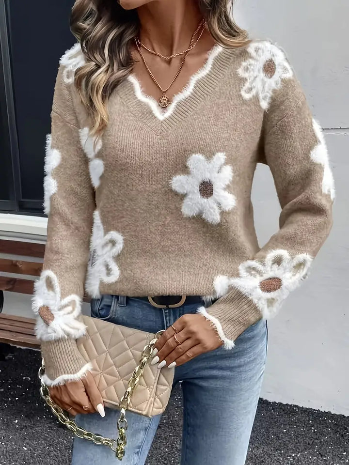 Melanira | Pull floral élégant en V