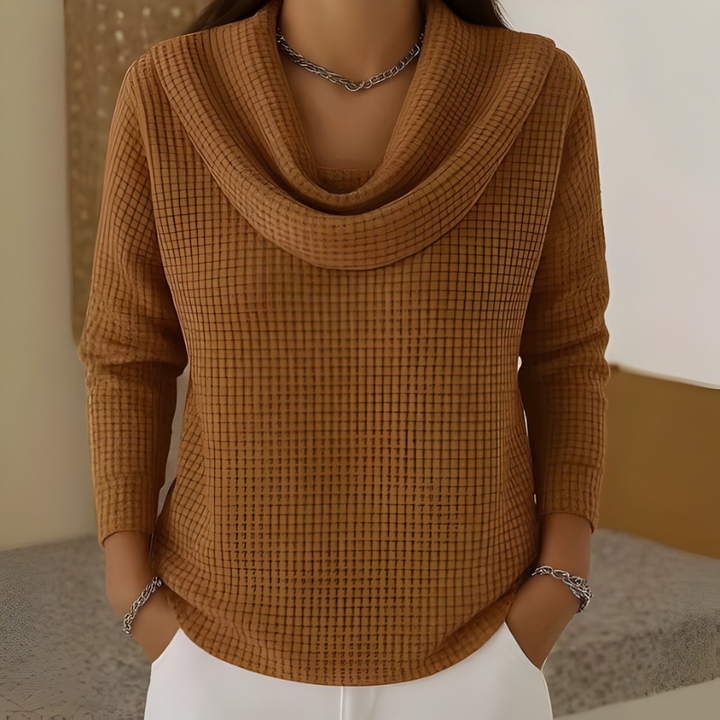 Ambre | Pull en Maille Gaufrée avec Col Bénitier Élégant