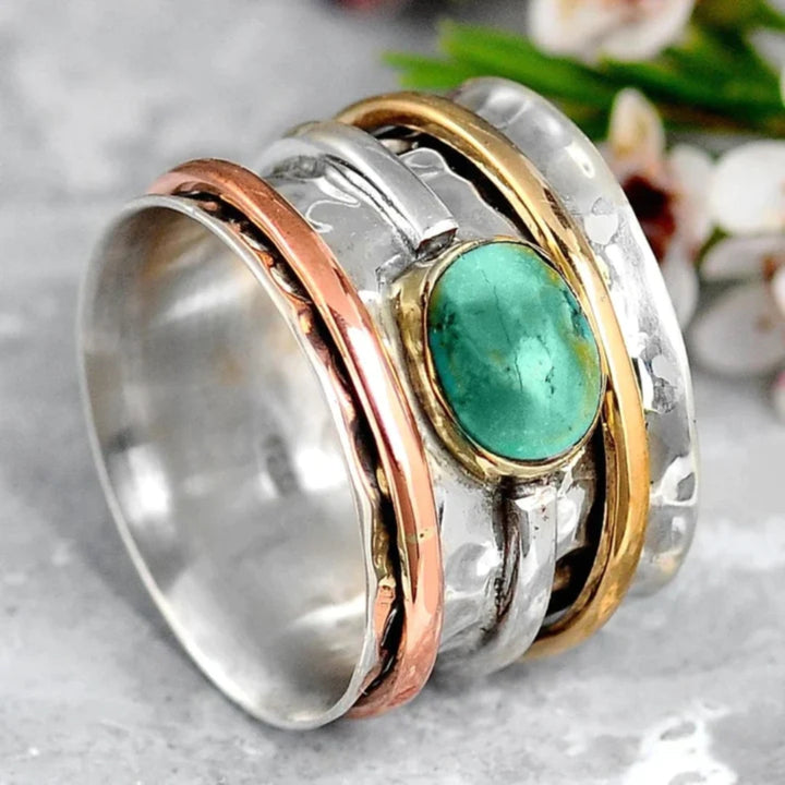 Coco | Bague Vintage Or & Argent Turquoise