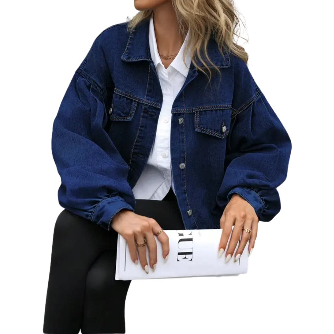 Amy | Veste en Jean Croppée Décontractée Coupe Ample Chic Femme