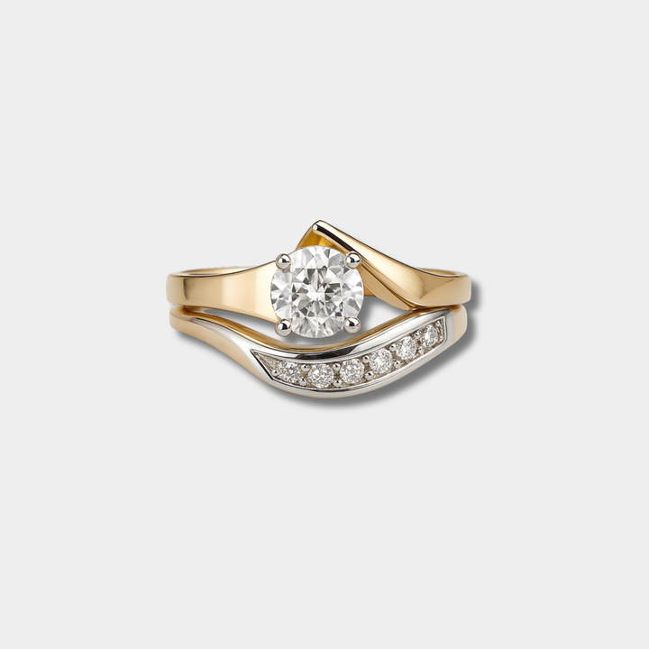 Carla | Bague vintage asymétrique en or et argent avec zircons