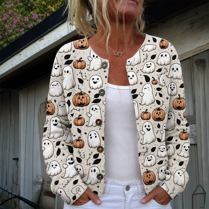 Léa | Cardigan Halloween au motif fantôme
