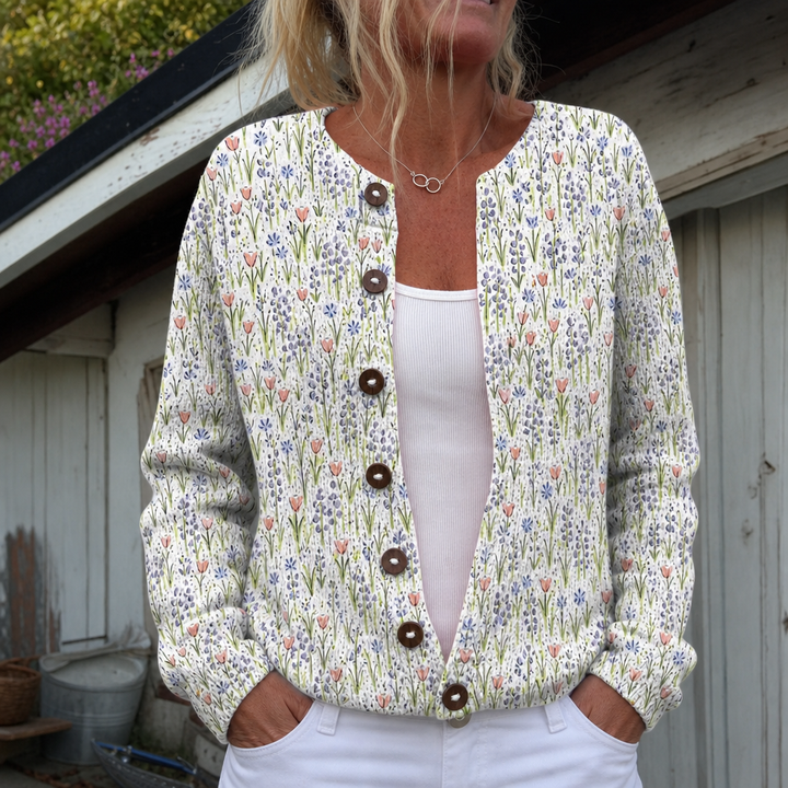 Justine | Cardigan à motif floral de prairies printanières