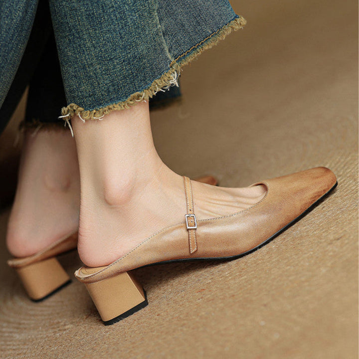 Alicia | Mules en cuir naturel