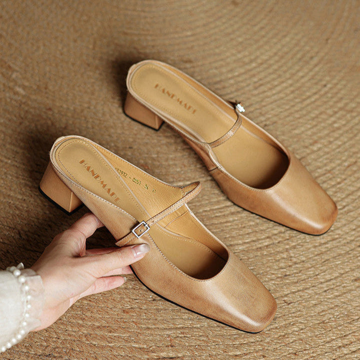 Alicia | Mules en cuir naturel