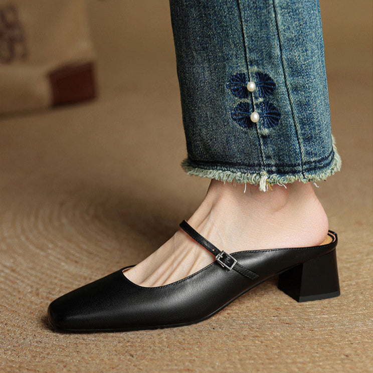 Alicia | Mules en cuir naturel