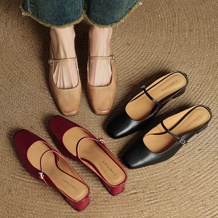 Alicia | Mules en cuir naturel