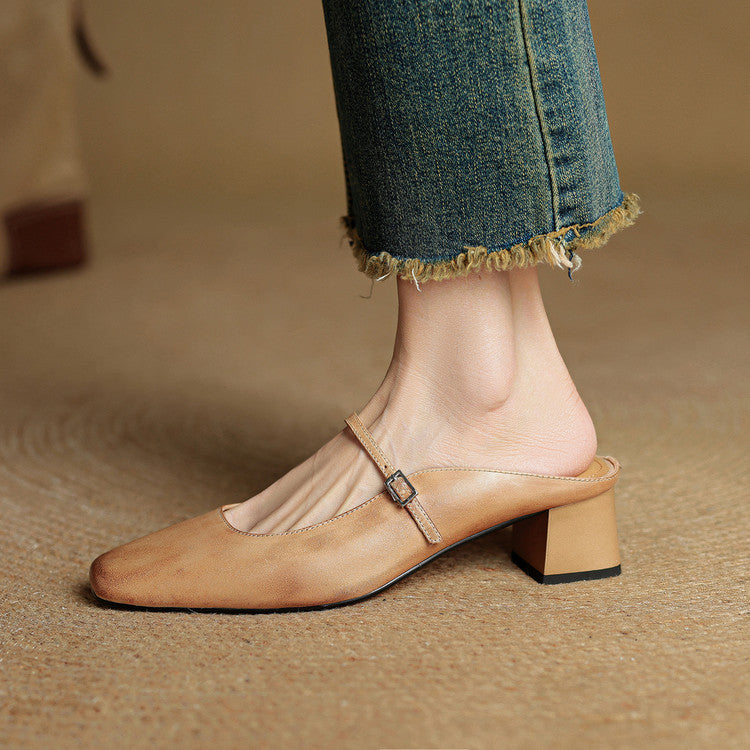 Alicia | Mules en cuir naturel