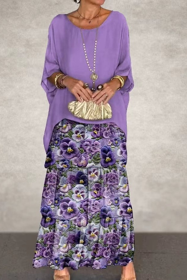 Nora | Robe Mantilla Fleurs Violettes