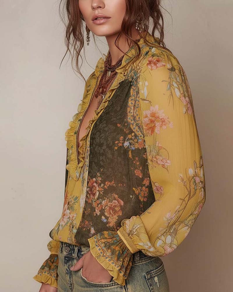 Lilian | Blouse Fleur Romantique Avec Fermeture Éclair