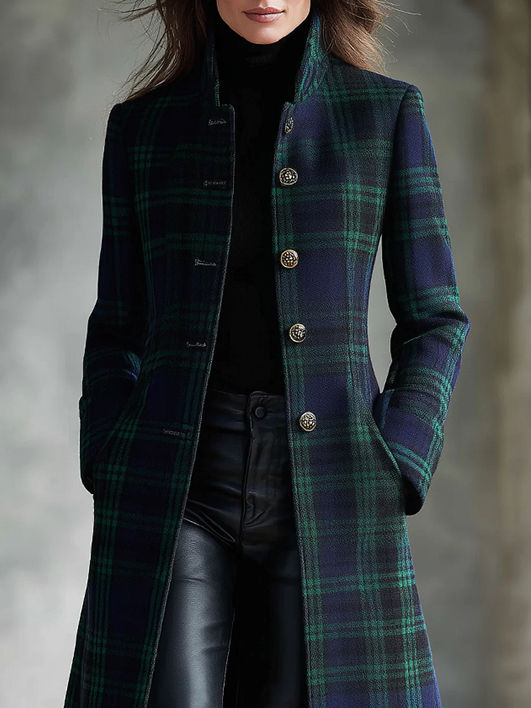 Lila | Veste midi à carreaux bleu-vert rétro avec blocs de couleur