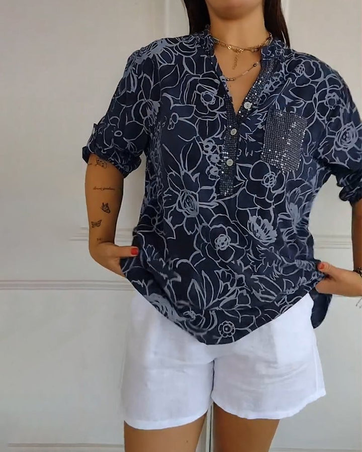 Zita | Blouse Imprimée Boutonnée à Col V
