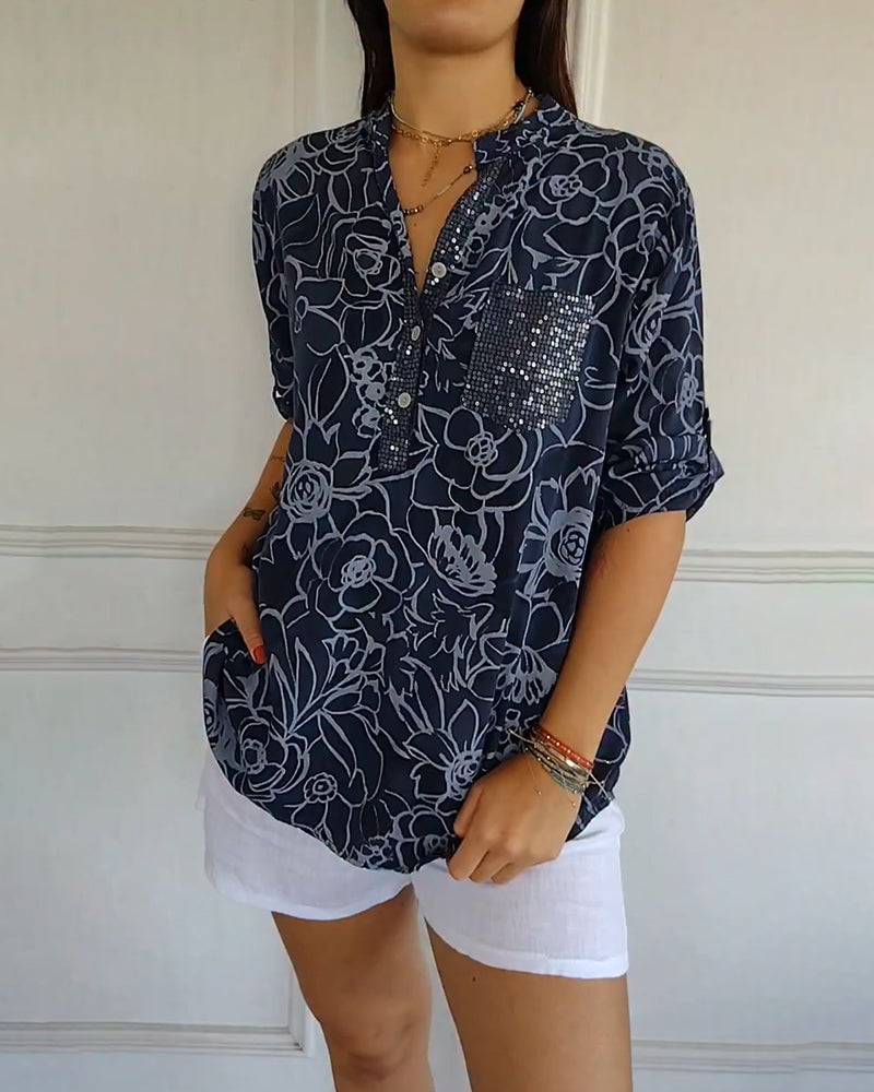 Zita | Blouse Imprimée Boutonnée à Col V