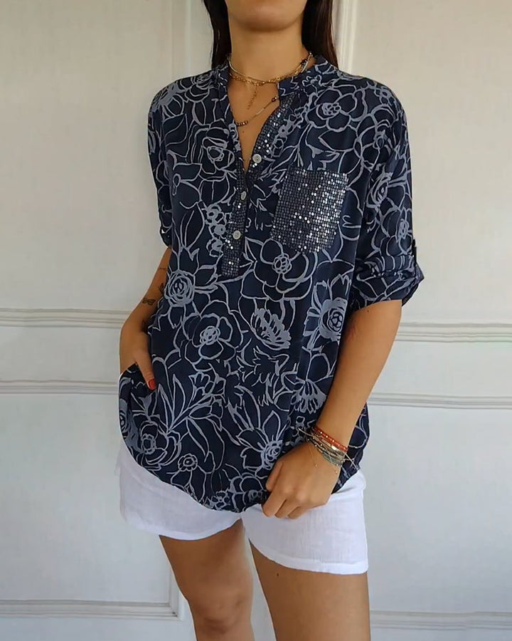 Zita | Blouse Imprimée Boutonnée à Col V