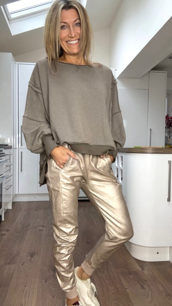 Lena | Ensemble Décontracté avec Col Rond pour Femme + Pantalons en Cuir