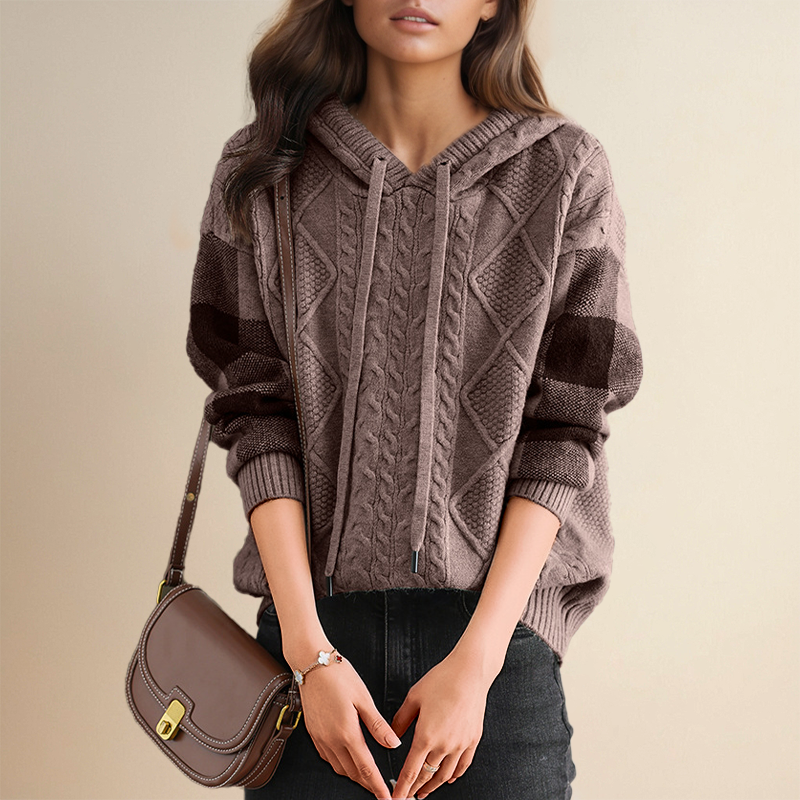 Julie | Pull à Capuche en Tricot Cable