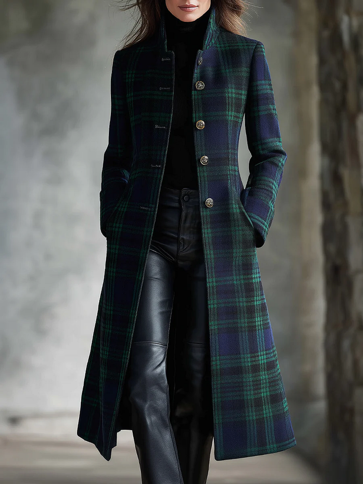 Lila | Veste midi à carreaux bleu-vert rétro avec blocs de couleur