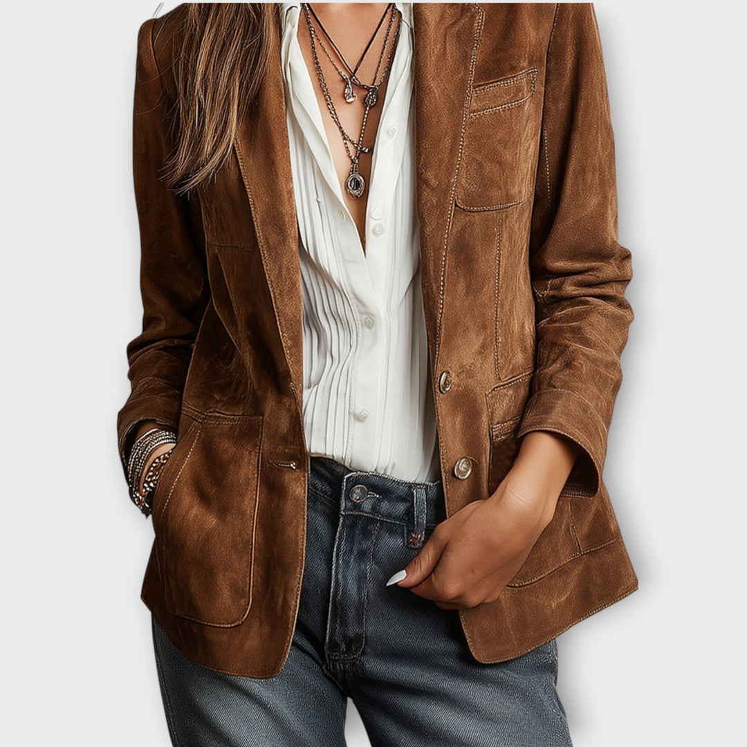 Celina | Blazer Vintage en Daim Marron