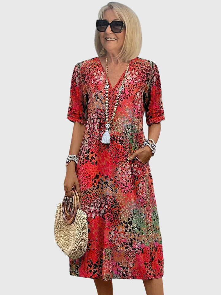 Yvonna | Robe Midi Fleurie Élégante