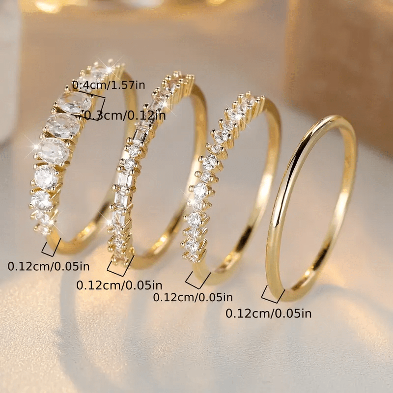 Marie | Bagues Empilables en Zirconia Doré 14k