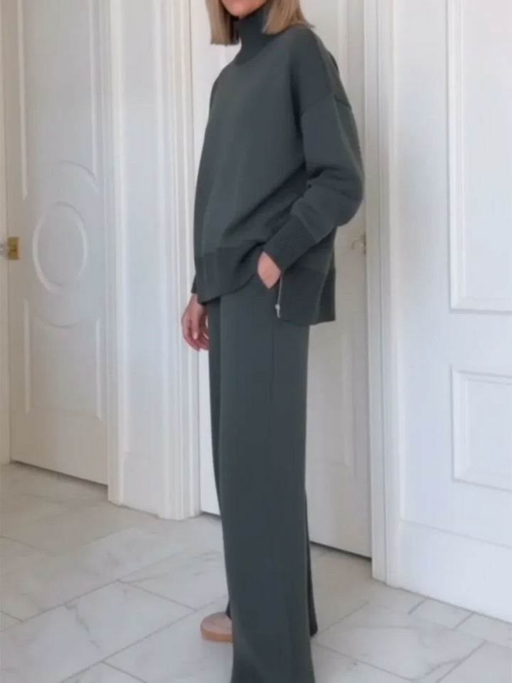 Dora | Ensemble de Deux Pièces avec Col Montant et Fermeture Éclair, Pantalons Droits
