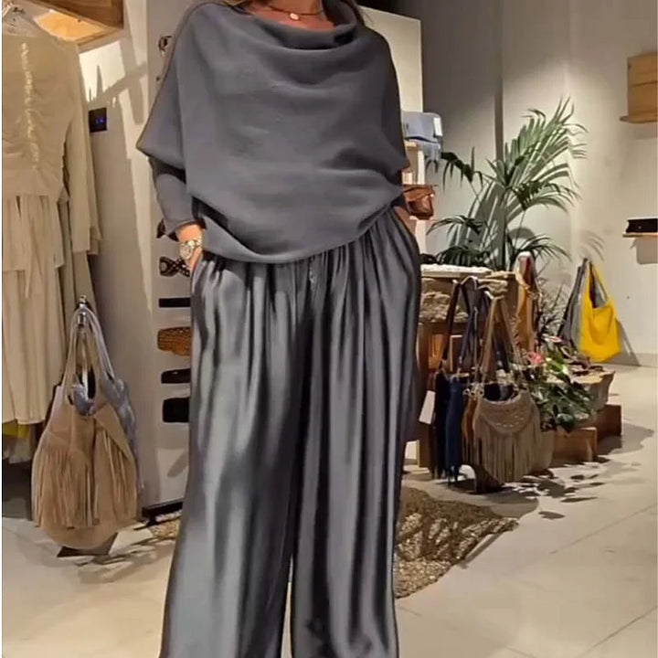 Laura | Ensemble chic de lounge à deux pièces avec épaules dénudées doux, flatteur et élégamment sans effort