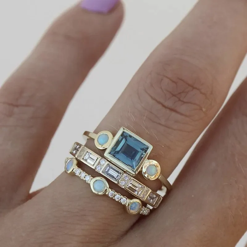 Océan | Ensemble de Bagues en Cristal Vintage Bleu